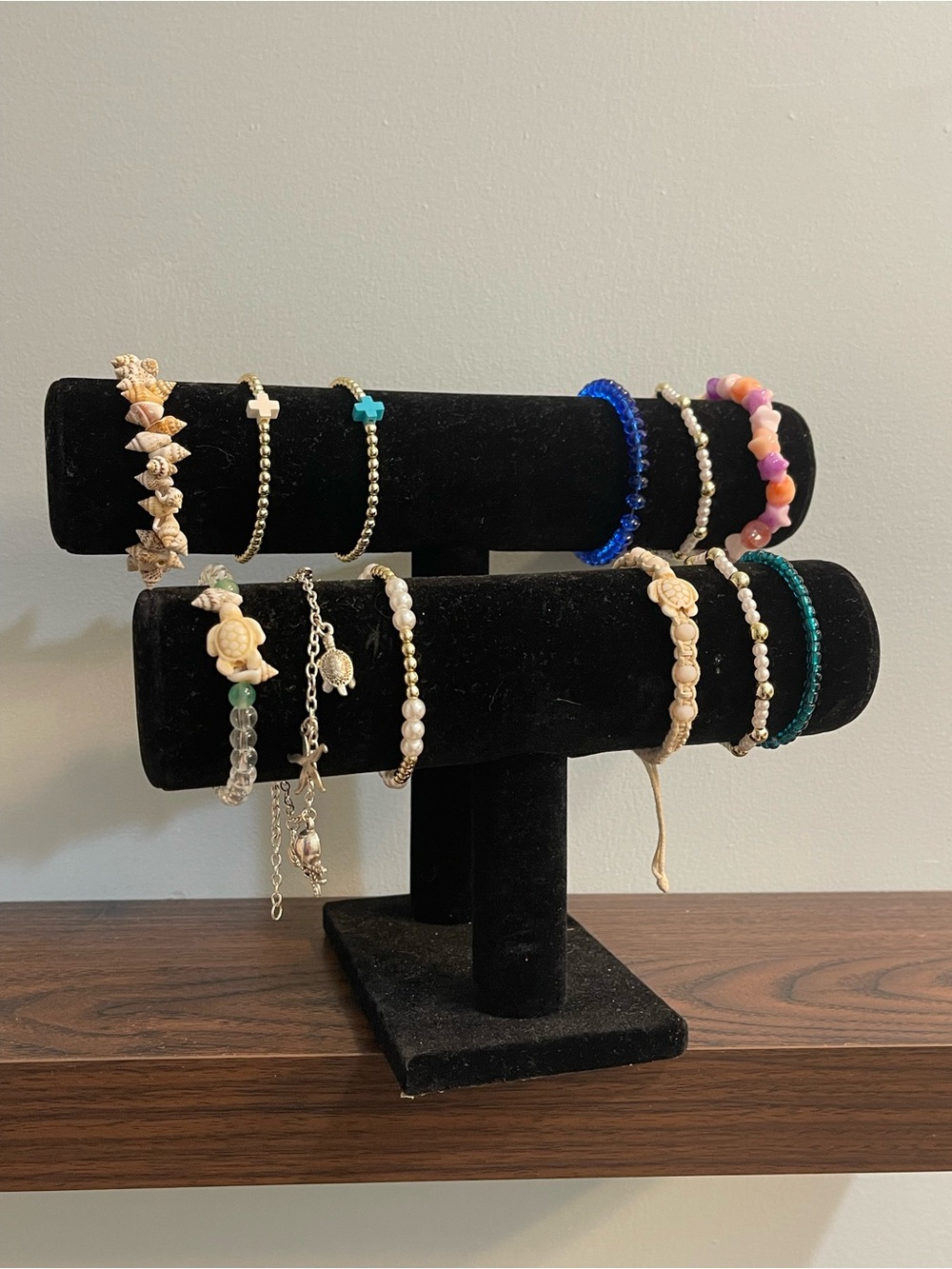 Stackable Women’s Beaded and Charm Bracelet Set - Pink, Blue, Cream, Green